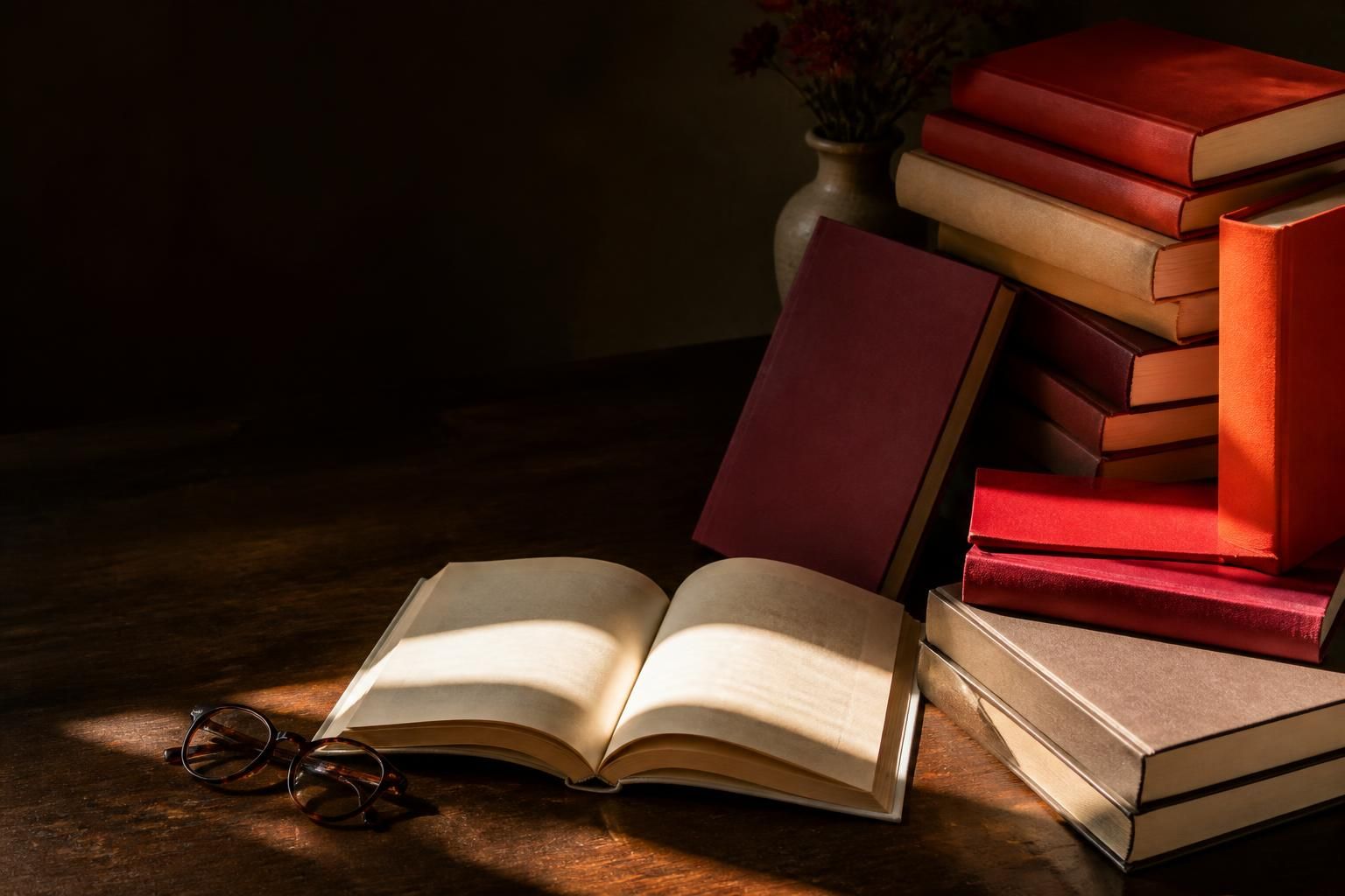 Открытые книги и стопка книг